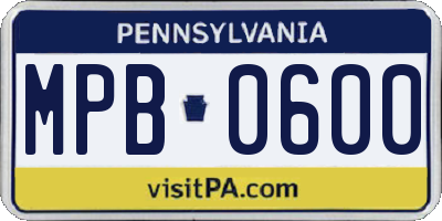 PA license plate MPB0600