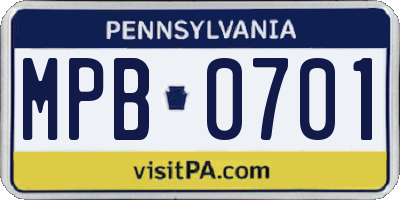 PA license plate MPB0701