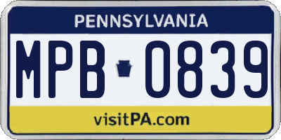 PA license plate MPB0839