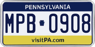 PA license plate MPB0908
