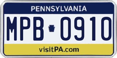 PA license plate MPB0910