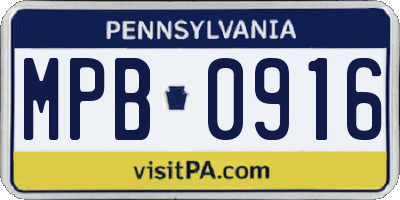 PA license plate MPB0916