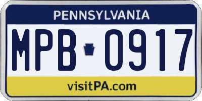 PA license plate MPB0917