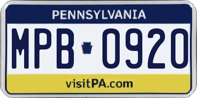 PA license plate MPB0920