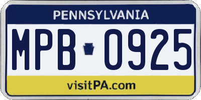 PA license plate MPB0925