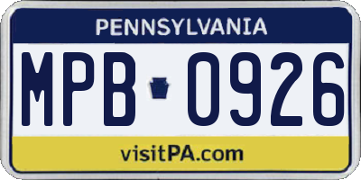 PA license plate MPB0926
