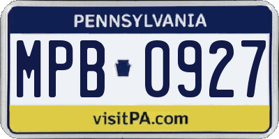 PA license plate MPB0927