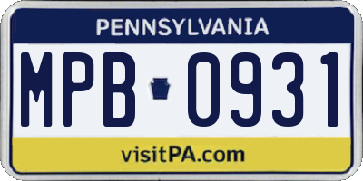 PA license plate MPB0931