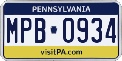 PA license plate MPB0934