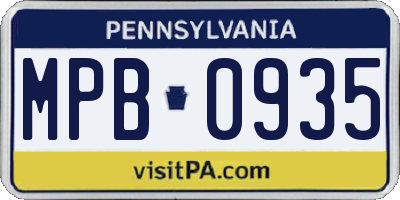 PA license plate MPB0935
