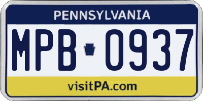 PA license plate MPB0937