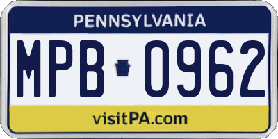 PA license plate MPB0962