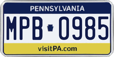 PA license plate MPB0985