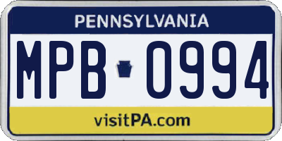 PA license plate MPB0994