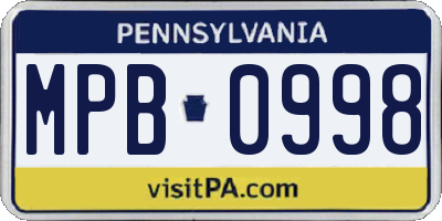 PA license plate MPB0998
