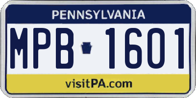 PA license plate MPB1601