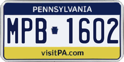 PA license plate MPB1602