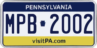 PA license plate MPB2002