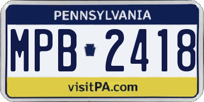 PA license plate MPB2418