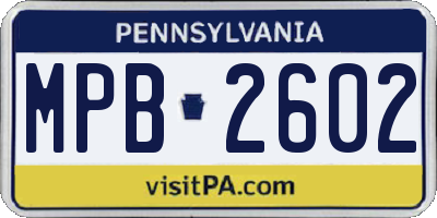 PA license plate MPB2602