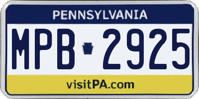 PA license plate MPB2925