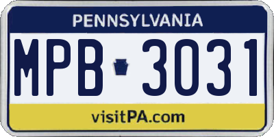 PA license plate MPB3031