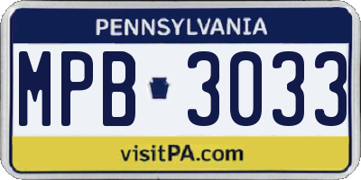 PA license plate MPB3033