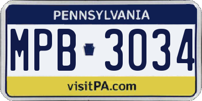 PA license plate MPB3034