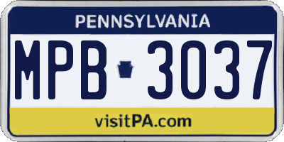 PA license plate MPB3037