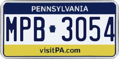 PA license plate MPB3054