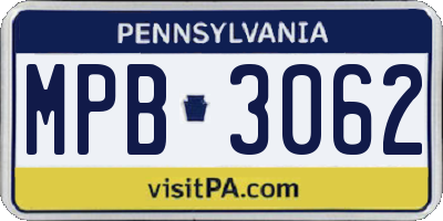 PA license plate MPB3062