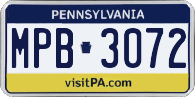 PA license plate MPB3072