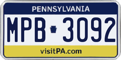 PA license plate MPB3092