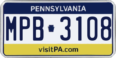 PA license plate MPB3108