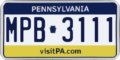 PA license plate MPB3111