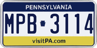 PA license plate MPB3114