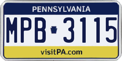 PA license plate MPB3115