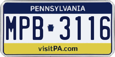PA license plate MPB3116