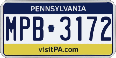 PA license plate MPB3172
