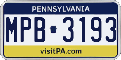 PA license plate MPB3193