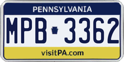 PA license plate MPB3362