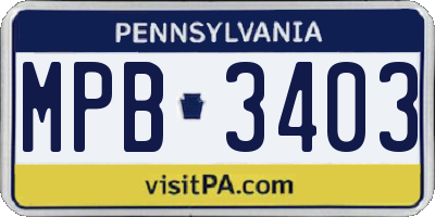 PA license plate MPB3403