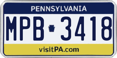 PA license plate MPB3418