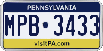 PA license plate MPB3433
