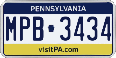 PA license plate MPB3434