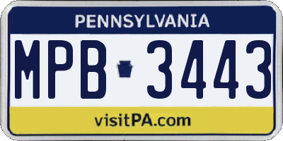 PA license plate MPB3443