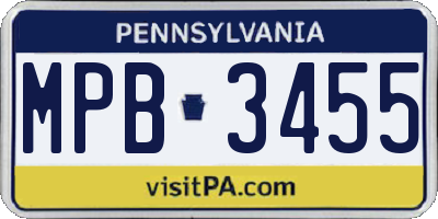 PA license plate MPB3455