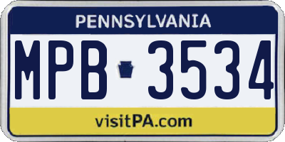 PA license plate MPB3534