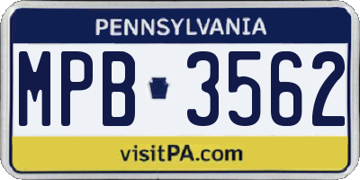 PA license plate MPB3562