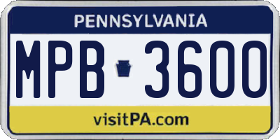 PA license plate MPB3600